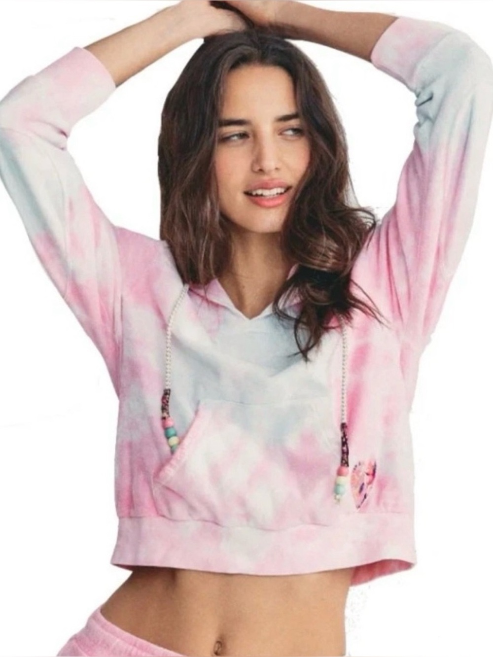 LOVESHACK FANCY Tie-Dye Pink & White Cropped Hoodie